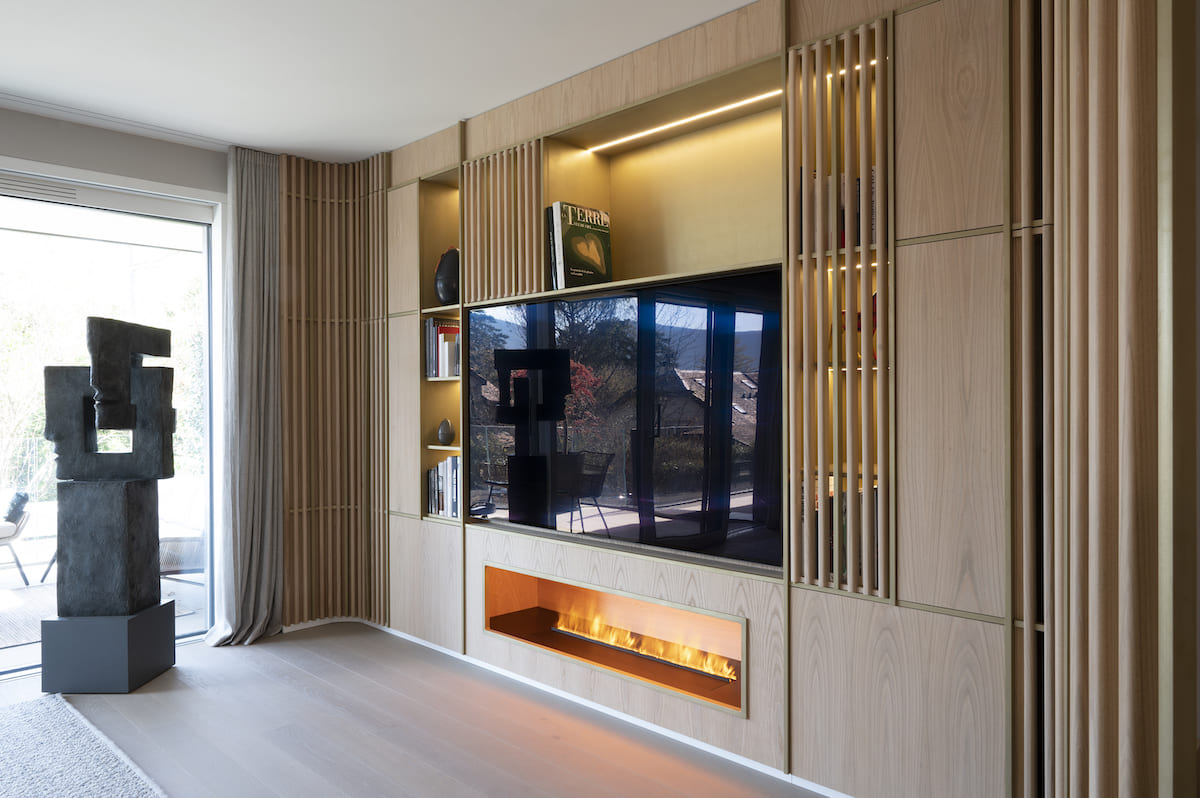 armoire en bois hausmannien meuble tv en bois sur mesure à Genève